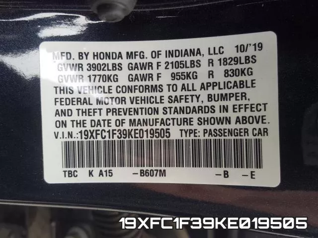 19XFC1F39KE019505 фото 2