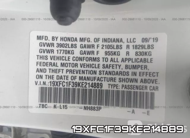 19XFC1F39KE214889 фото 10