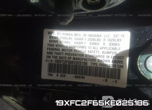 19XFC2F65KE025186 фото 9
