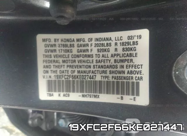 19XFC2F66KE027447 фото 9