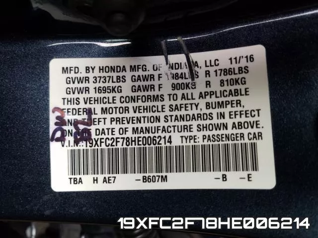 19XFC2F78HE006214 фото 2