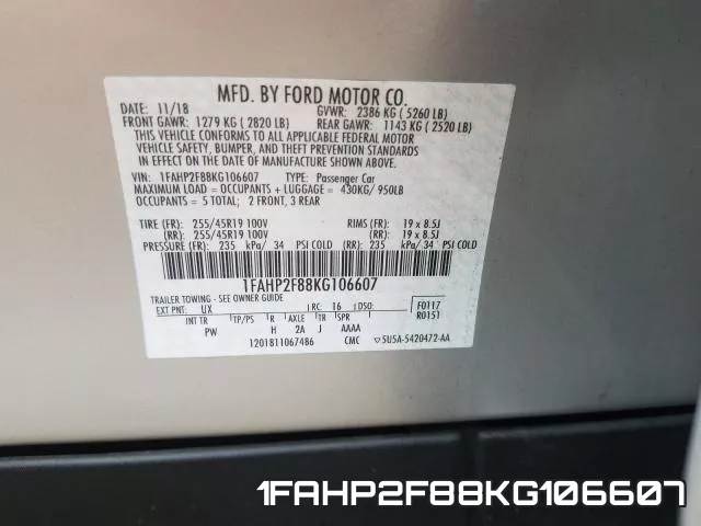 1FAHP2F88KG106607 фото 2
