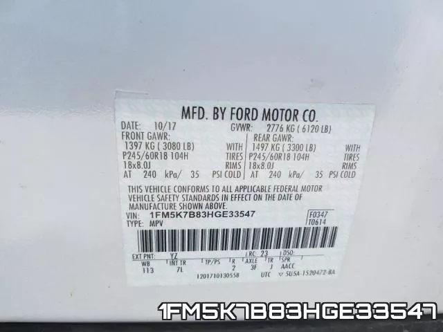 1FM5K7B83HGE33547 фото 2
