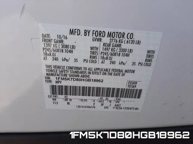1FM5K7D80HGB18962 фото 2