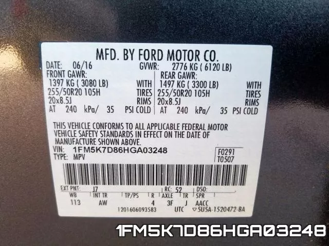 1FM5K7D86HGA03248 фото 2