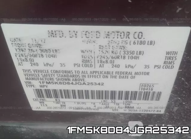 1FM5K8D84JGA25342 фото 9