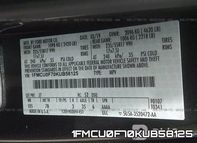 1FMCU0F70KUB58125 фото 10
