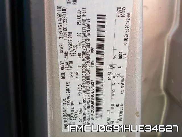 1FMCU0G91HUE34627 фото 2