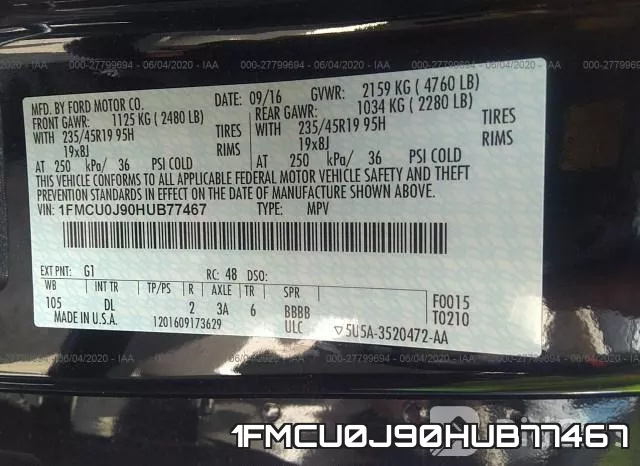 1FMCU0J90HUB77467 фото 10