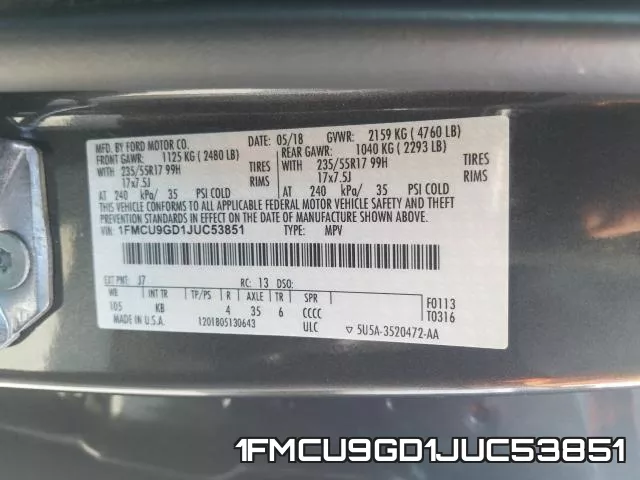 1FMCU9GD1JUC53851 фото 2
