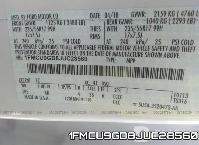 1FMCU9GD8JUC28560 фото 9