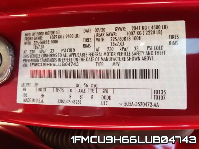 1FMCU9H66LUB04743 фото 2