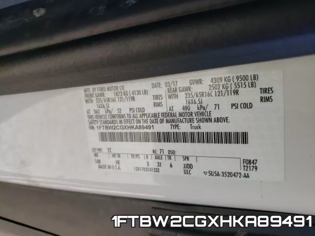 1FTBW2CGXHKA89491 фото 2