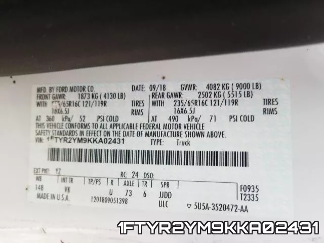 1FTYR2YM9KKA02431 фото 2