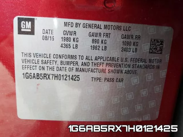 1G6AB5RX7H0121425 фото 2