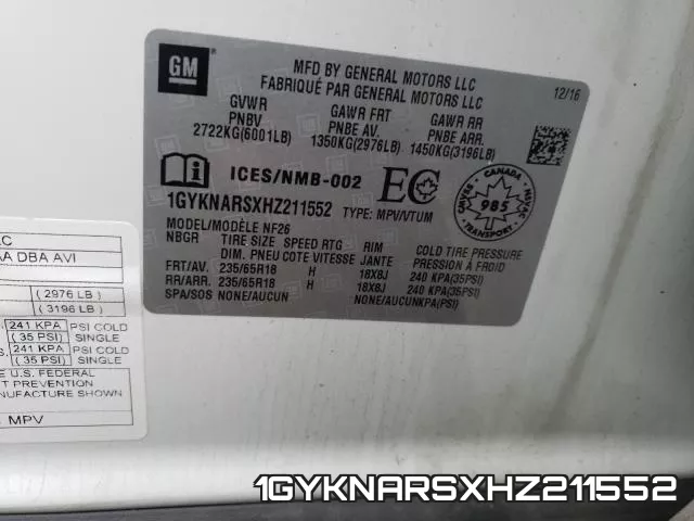 1GYKNARSXHZ211552 фото 2