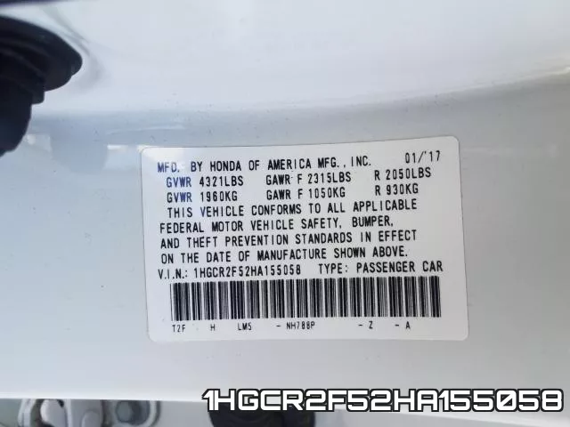1HGCR2F52HA155058 фото 2
