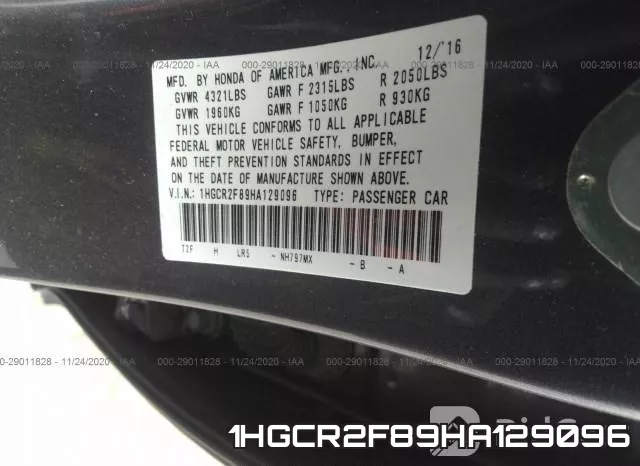 1HGCR2F89HA129096 фото 9