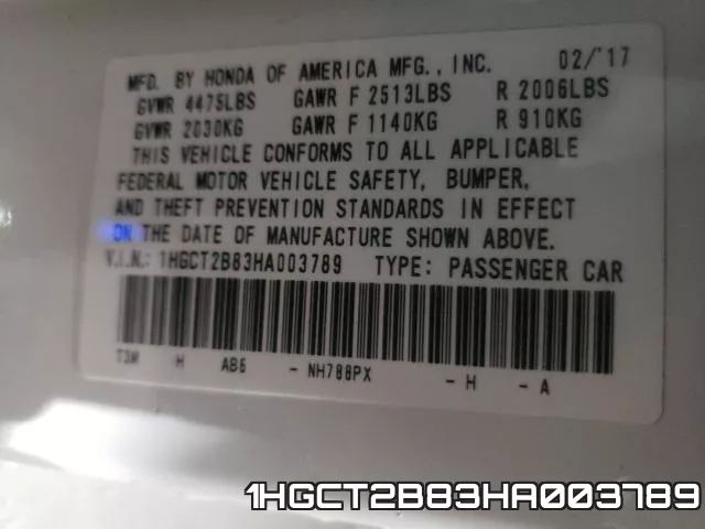 1HGCT2B83HA003789 фото 2