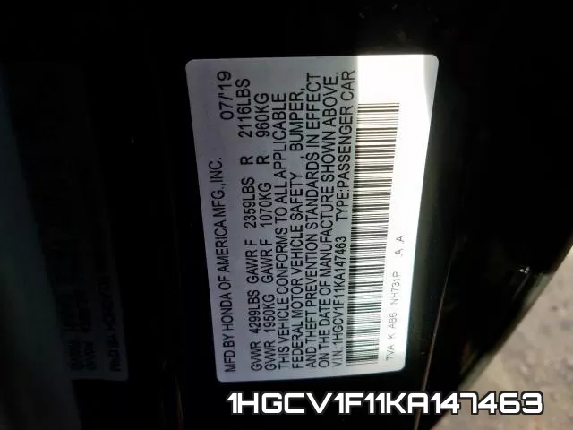 1HGCV1F11KA147463 фото 2
