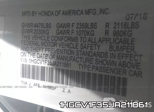 1HGCV1F35JA211861 фото 10