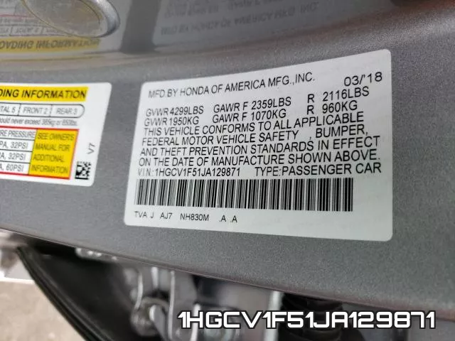 1HGCV1F51JA129871 фото 2