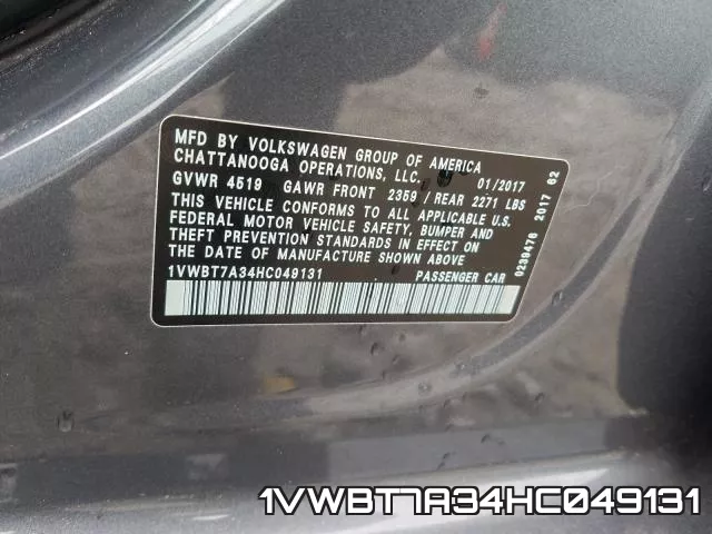 1VWBT7A34HC049131 фото 2