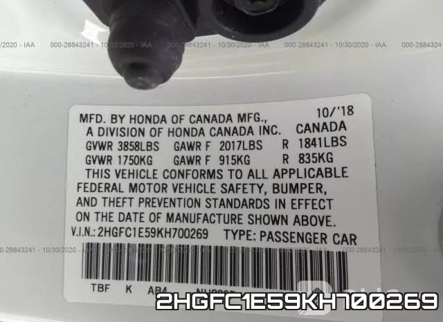 2HGFC1E59KH700269 фото 10