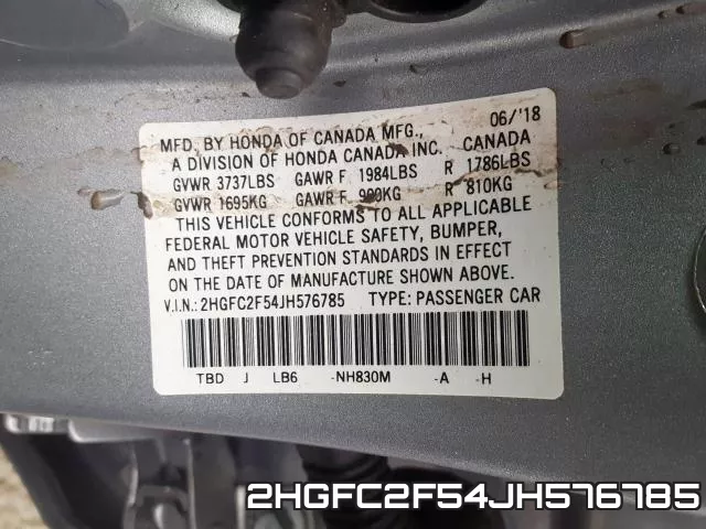 2HGFC2F54JH576785 фото 2