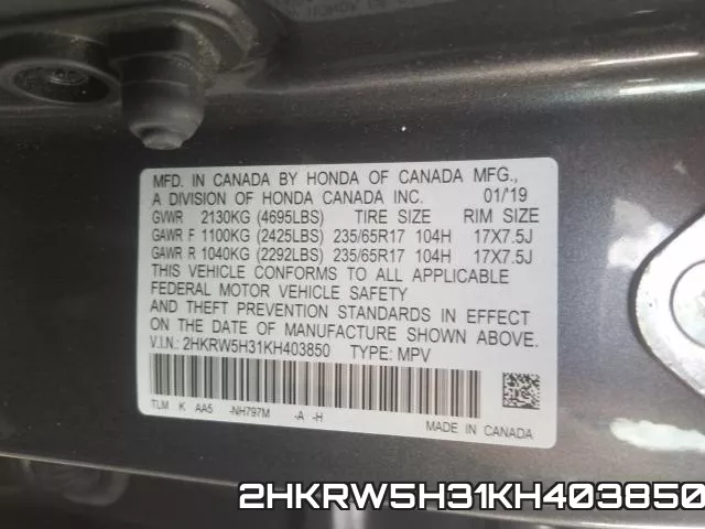 2HKRW5H31KH403850 фото 2