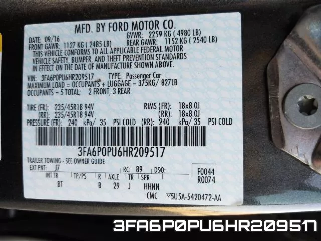 3FA6P0PU6HR209517 фото 2