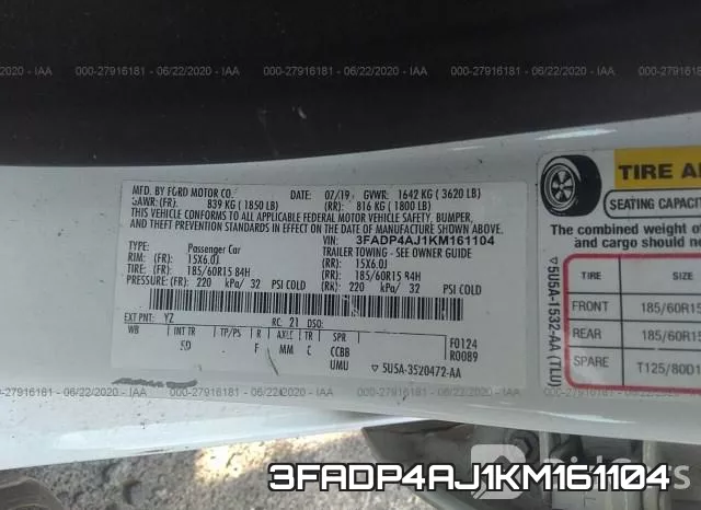 3FADP4AJ1KM161104 фото 10