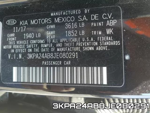 3KPA24AB8JE080291 фото 2