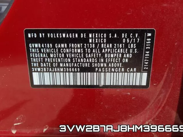 3VW2B7AJ8HM396669 фото 2