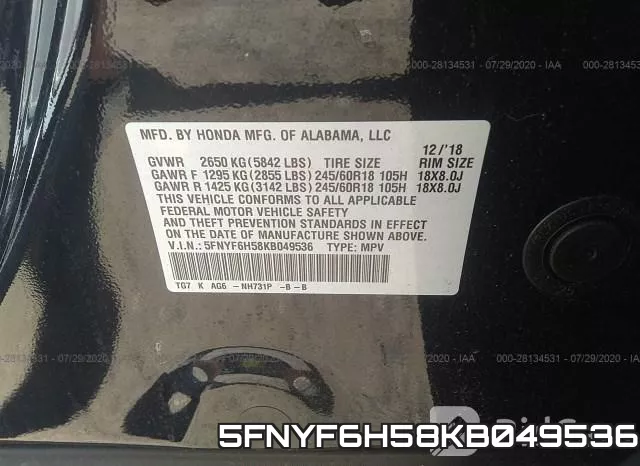5FNYF6H58KB049536 фото 10