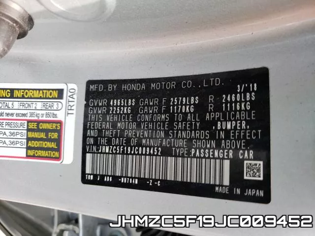 JHMZC5F19JC009452 фото 9