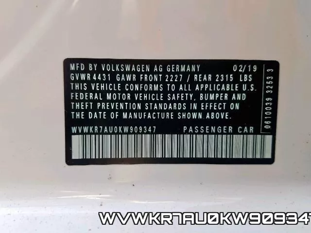 WVWKR7AU0KW909347 фото 2