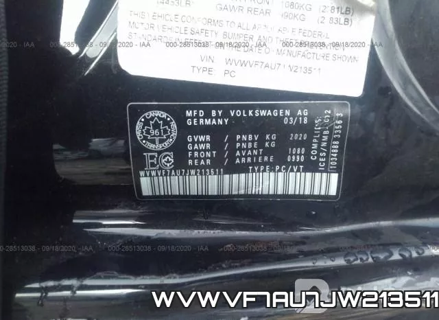 WVWVF7AU7JW213511 фото 10