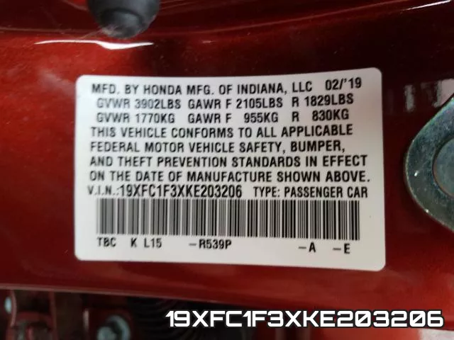 19XFC1F3XKE203206 фото 2
