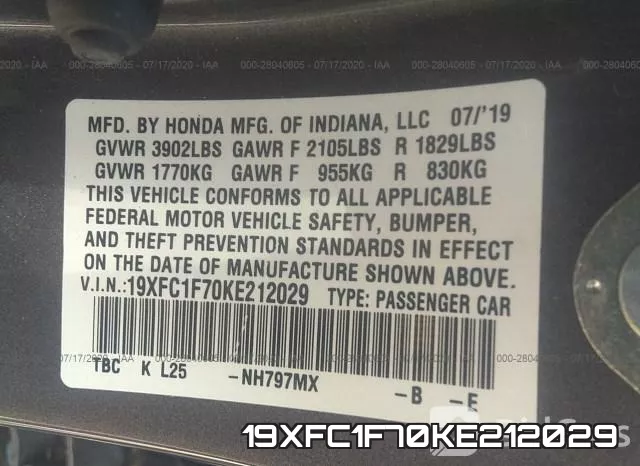 19XFC1F70KE212029 фото 10