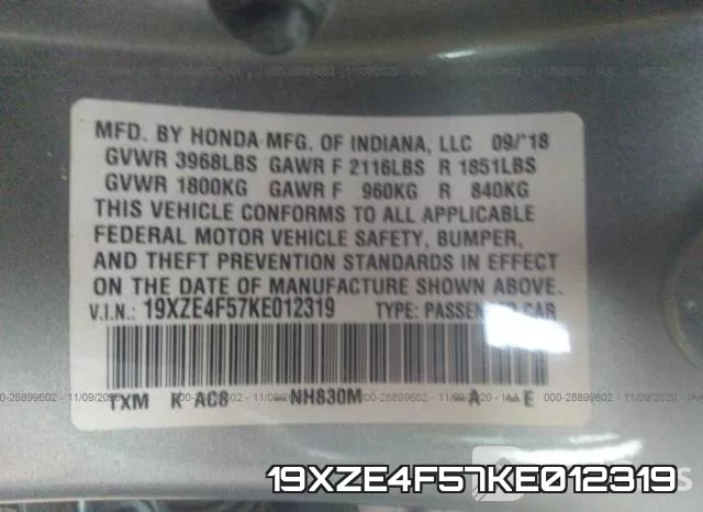 19XZE4F57KE012319 фото 10