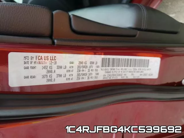 1C4RJFBG4KC539692 фото 2