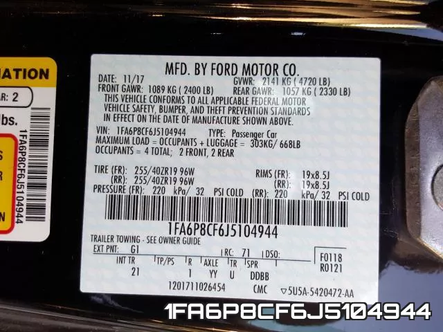 1FA6P8CF6J5104944 фото 2