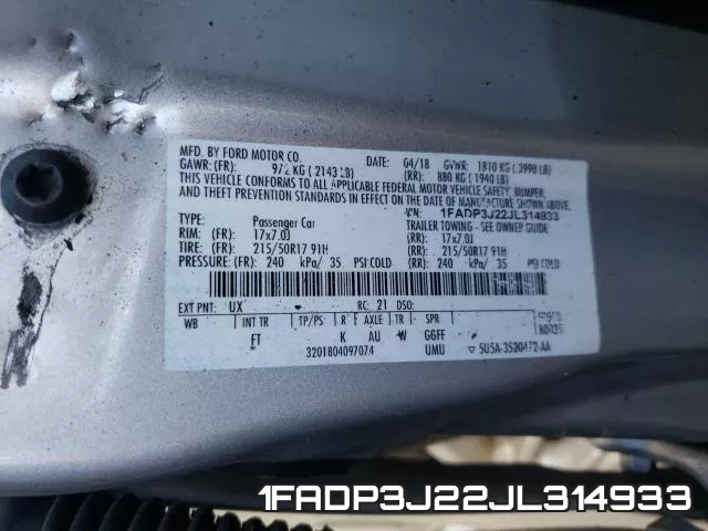 1FADP3J22JL314933 фото 2