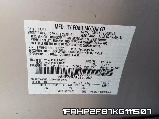 1FAHP2F87KG111507 фото 2