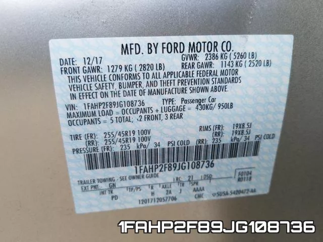 1FAHP2F89JG108736 фото 2