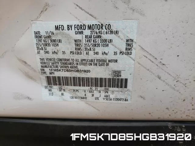 1FM5K7D85HGB31920 фото 2