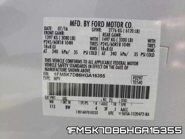 1FM5K7D86HGA16355 фото 2