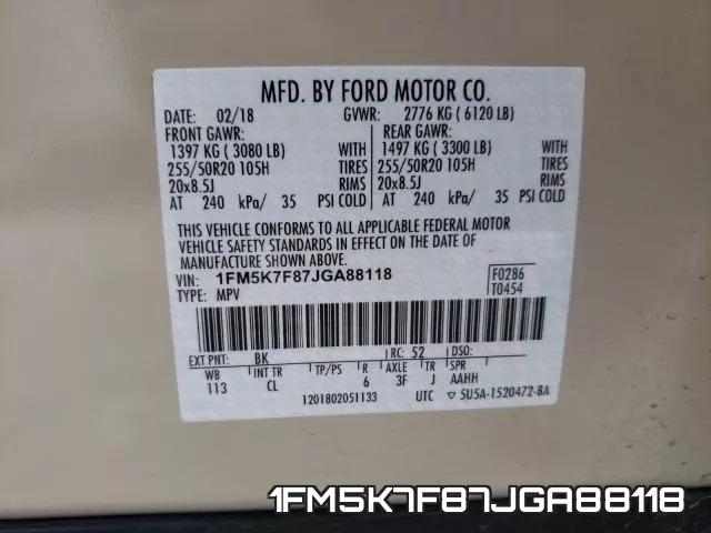 1FM5K7F87JGA88118 фото 2