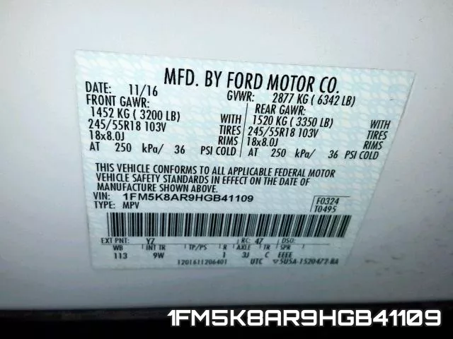 1FM5K8AR9HGB41109 фото 2